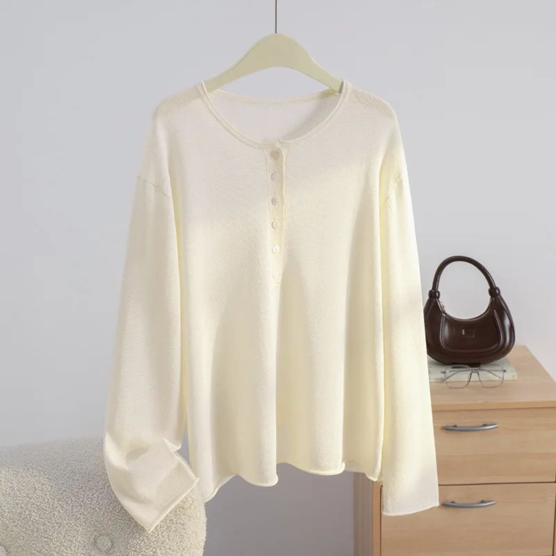 

Оверсайз вязаный свитер-поло с воротником на пуговицах, летний пуловер, топ