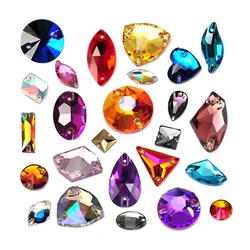 PUBRILEX Mix Shapes Sew On Rhinestones Single Color Crystal Sewing Rhinestones Flatback Diamond for Needlework Wedding Dress