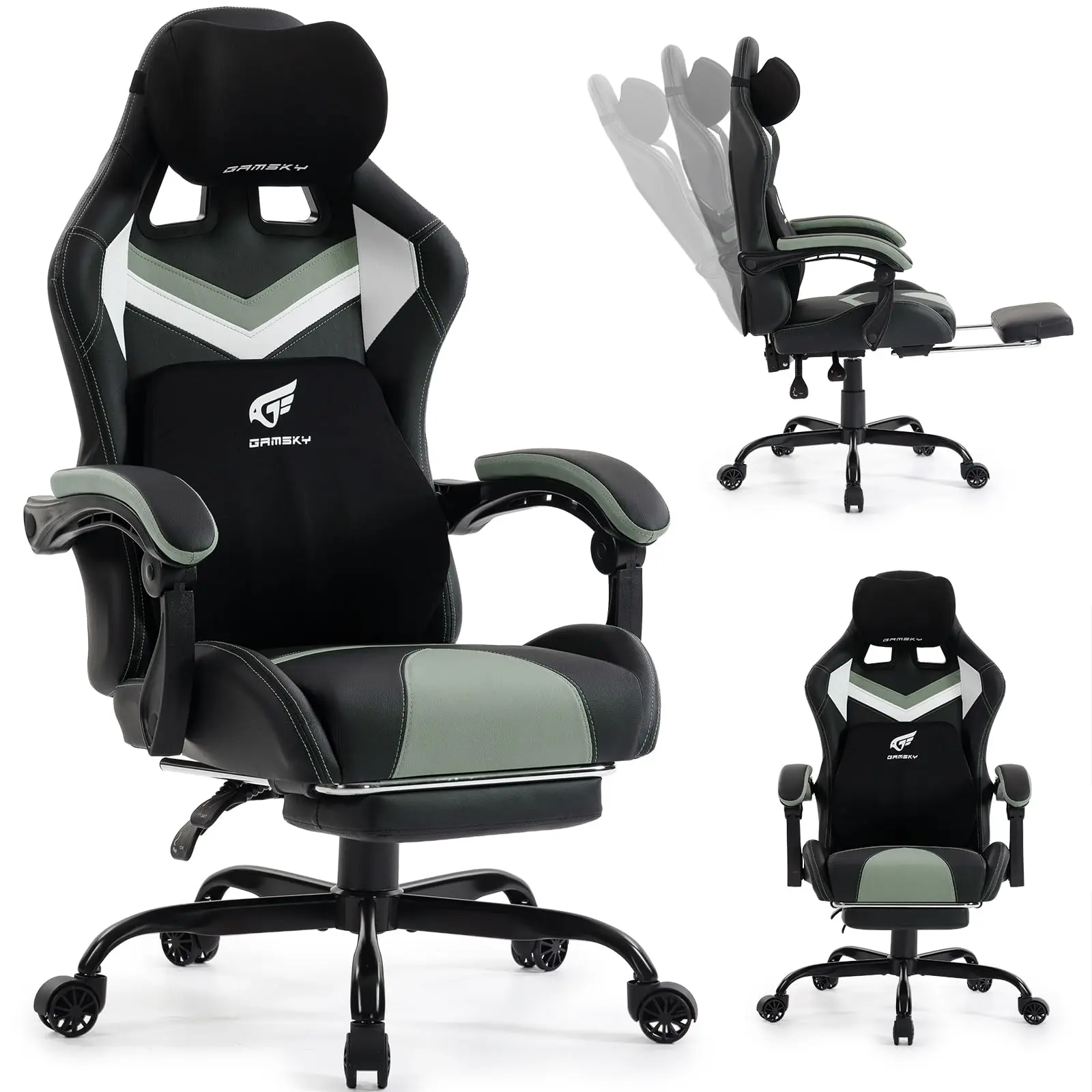 Ergonomic Gaming Chair for Adults, Black Blue | Comfy Video Game Chair with Footrest, Gamer Chair with Headrest and