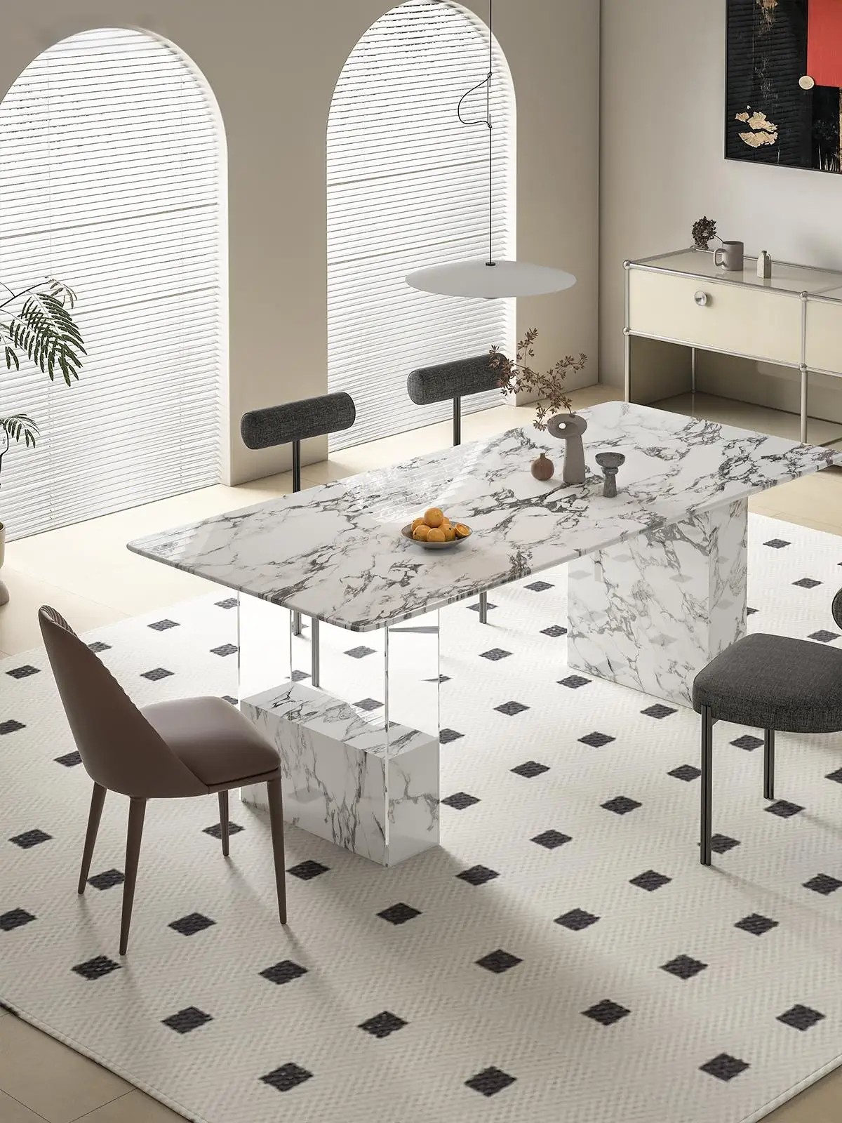 Nordic Minimalist Sintered Stone Dining Table, Anti-scratch Tabletop Home Dining Furniture for Apartment