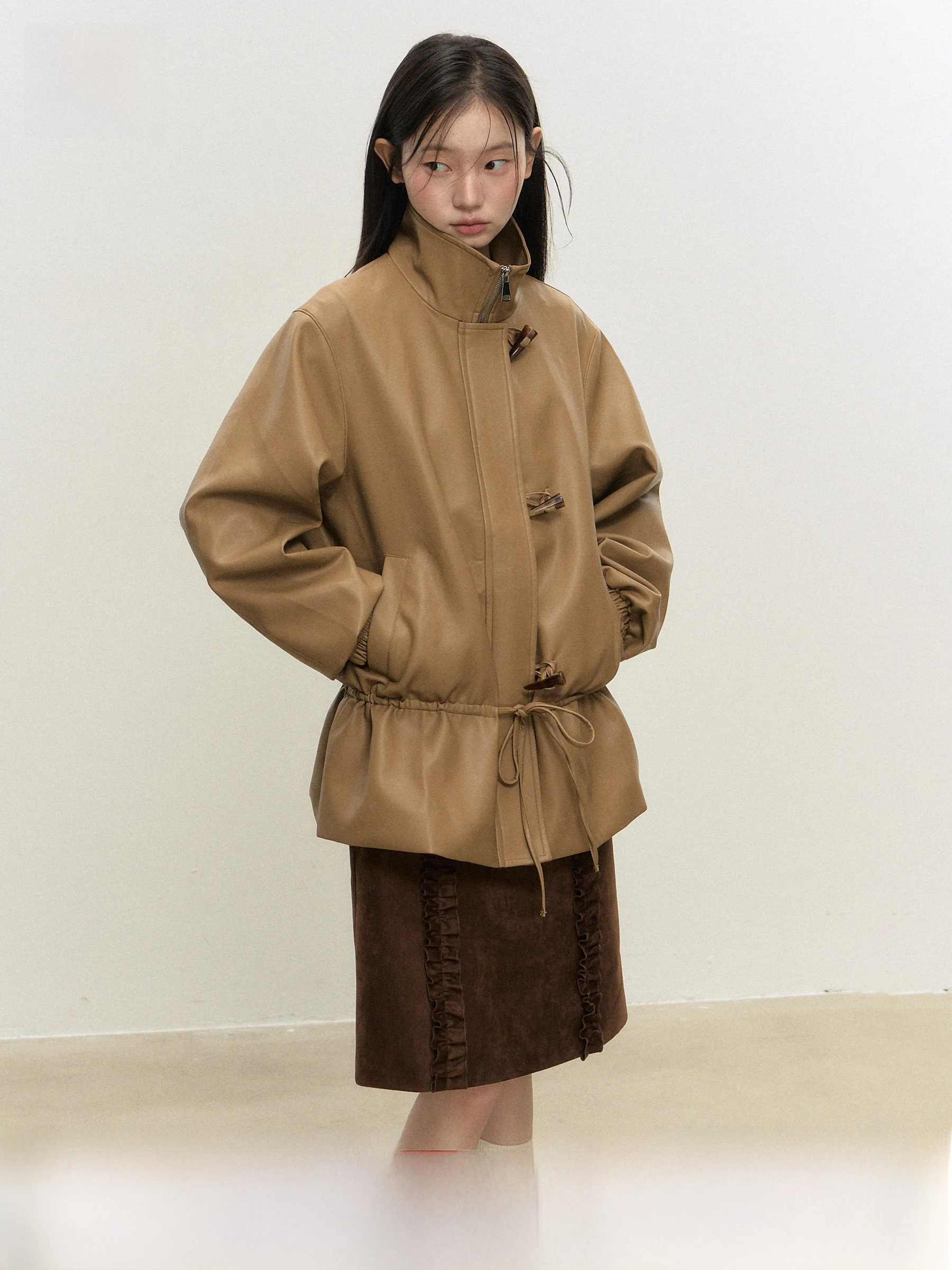 

Slimming Effect Women's Leather Jaet Autumn Winter New Sle Loose Fit Button up Coat Mermaid Sle Long Sve Slim Fit Ja...