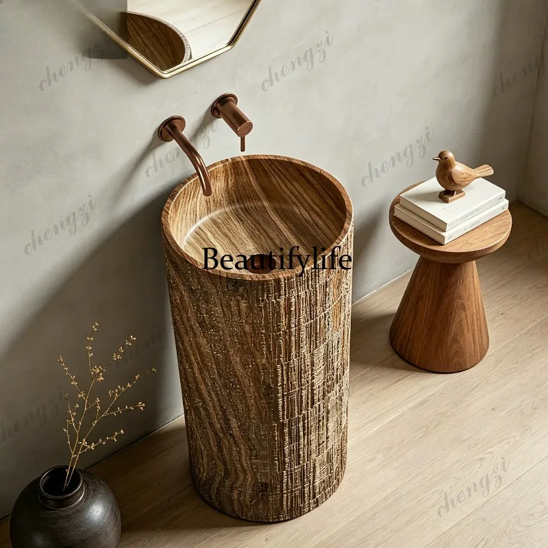 Wabi Sand medieval style wash basin integrated floor type, face wash table, art, wood grain column basin