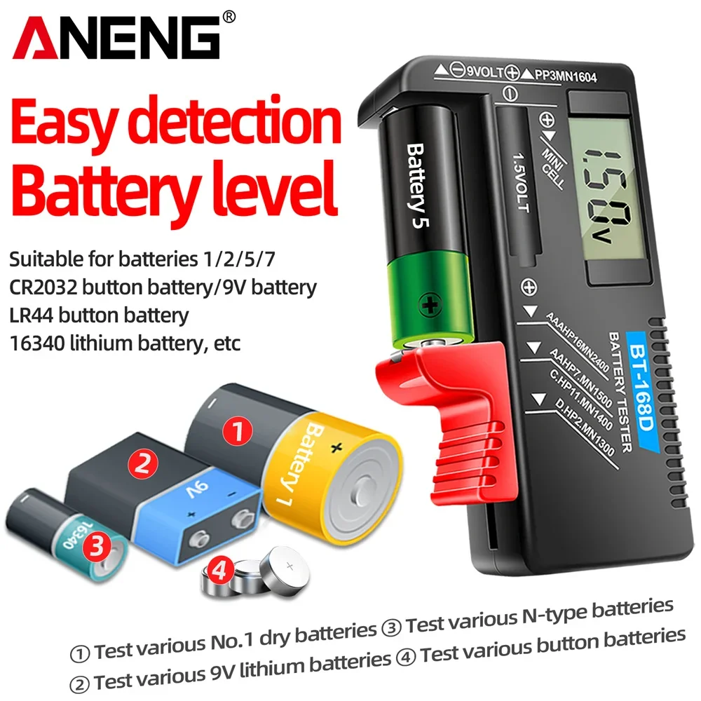 ANENG BT‑168 PRO / 168D / 168 Universal Battery Tester Pointer Digital Display Volt Checker for AA AAA C D 9V 1.5V Button‑Cell