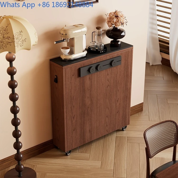 Solid wood narrow island cart slim storage cabinet with wheels for small spaces movable single cupboard
