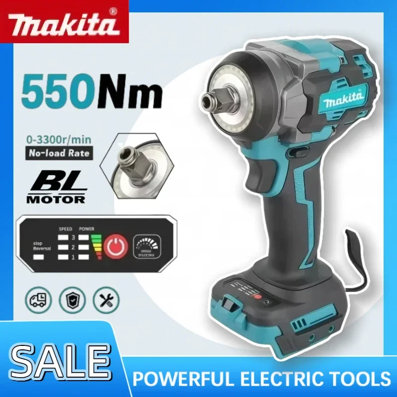 

Аккумуляторный ударный гайковерт Makita 3500IPM, 550 Нм, высокий крутящий момент, высокая концентричность, безопасен для ремонта электрооборудования, электроинструмент