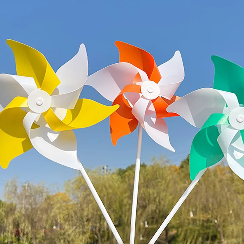 22CM Six-leaf Stripes Solid Color Small Plastic Hand-held Windmills Garden Plant Flower Repellent Windmill Outdoor Decoration