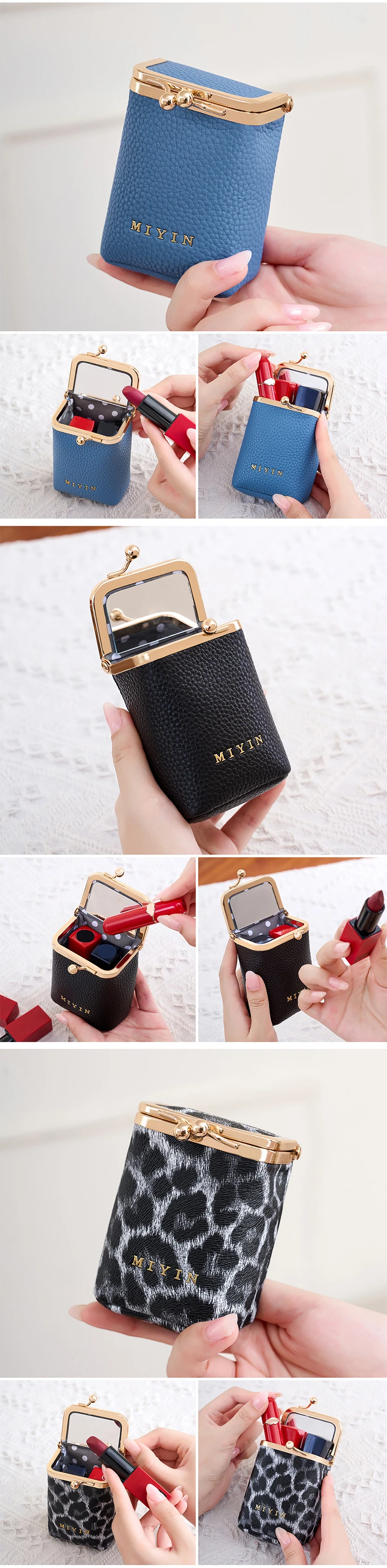 Leopardenmuster Lippenstift-Aufbewahrungstasche Mini Tragbare Mikrofaser-Leder Kosmetiktasche für Damen Einfache Schmuck-Kopfhörer-Münzbörse mit M – Detail 6