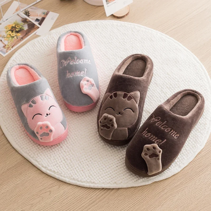 Zapatillas de decoración de gato Kawaii de dibujos animados para mujer, zapatos cómodos forrados de felpa sin cordones, zapatos cálidos de invierno