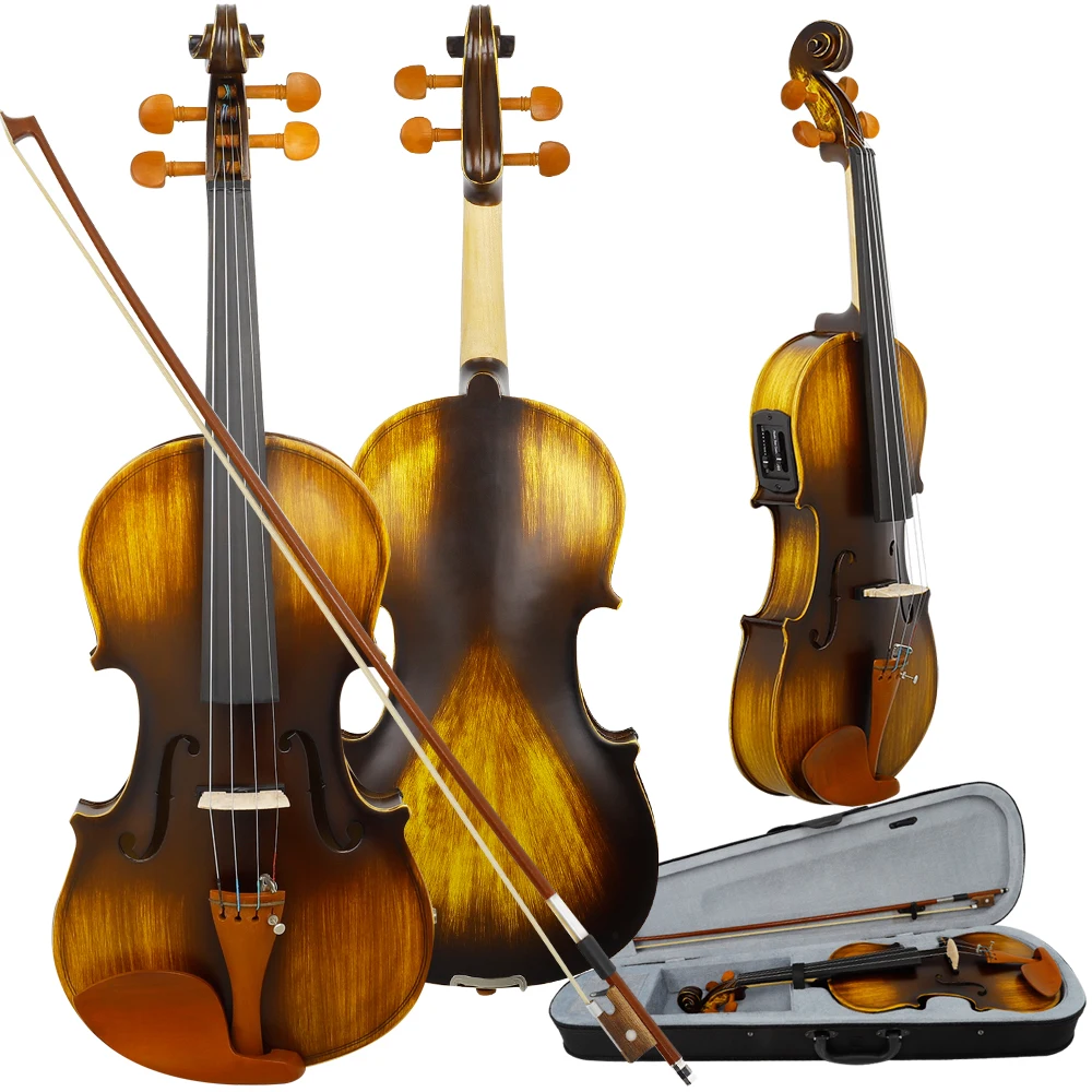 Professional 4/4 Jujube Wood Accessories Astonvilla Matte Electric Acoustic EQ Violin With Case