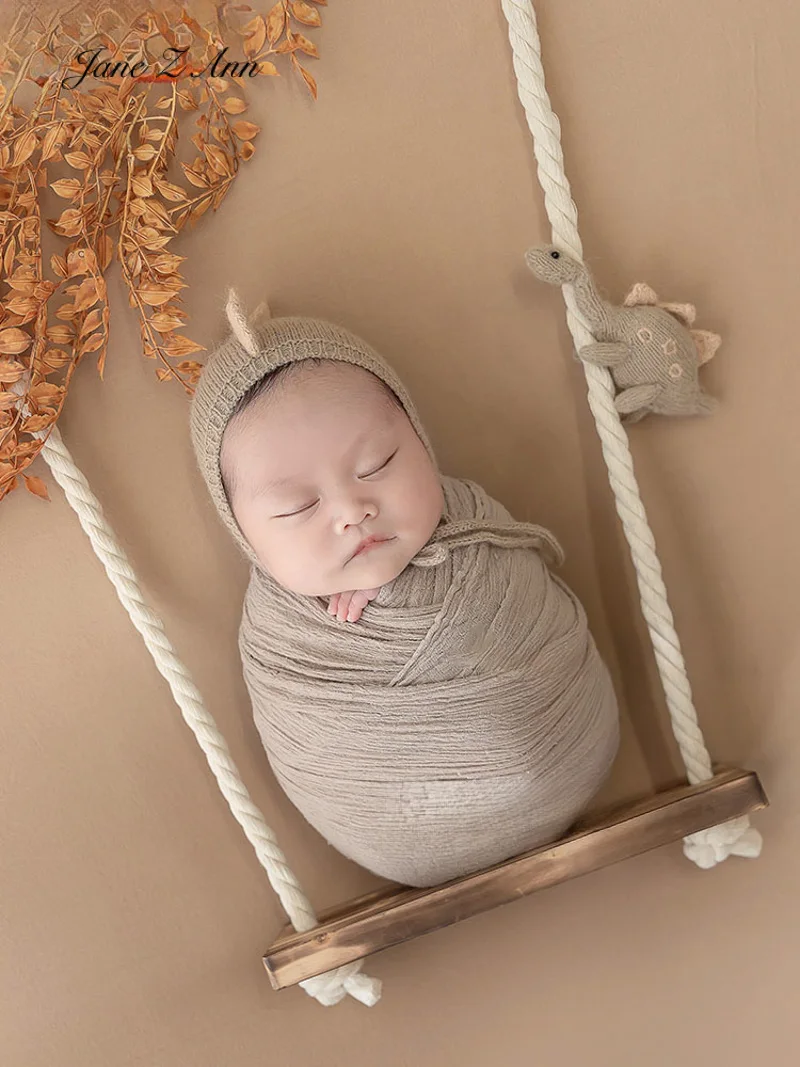 Newborn baby photo props handmade knitted dino bonnet+dinosaur doll 3 colors studio shooting accessories