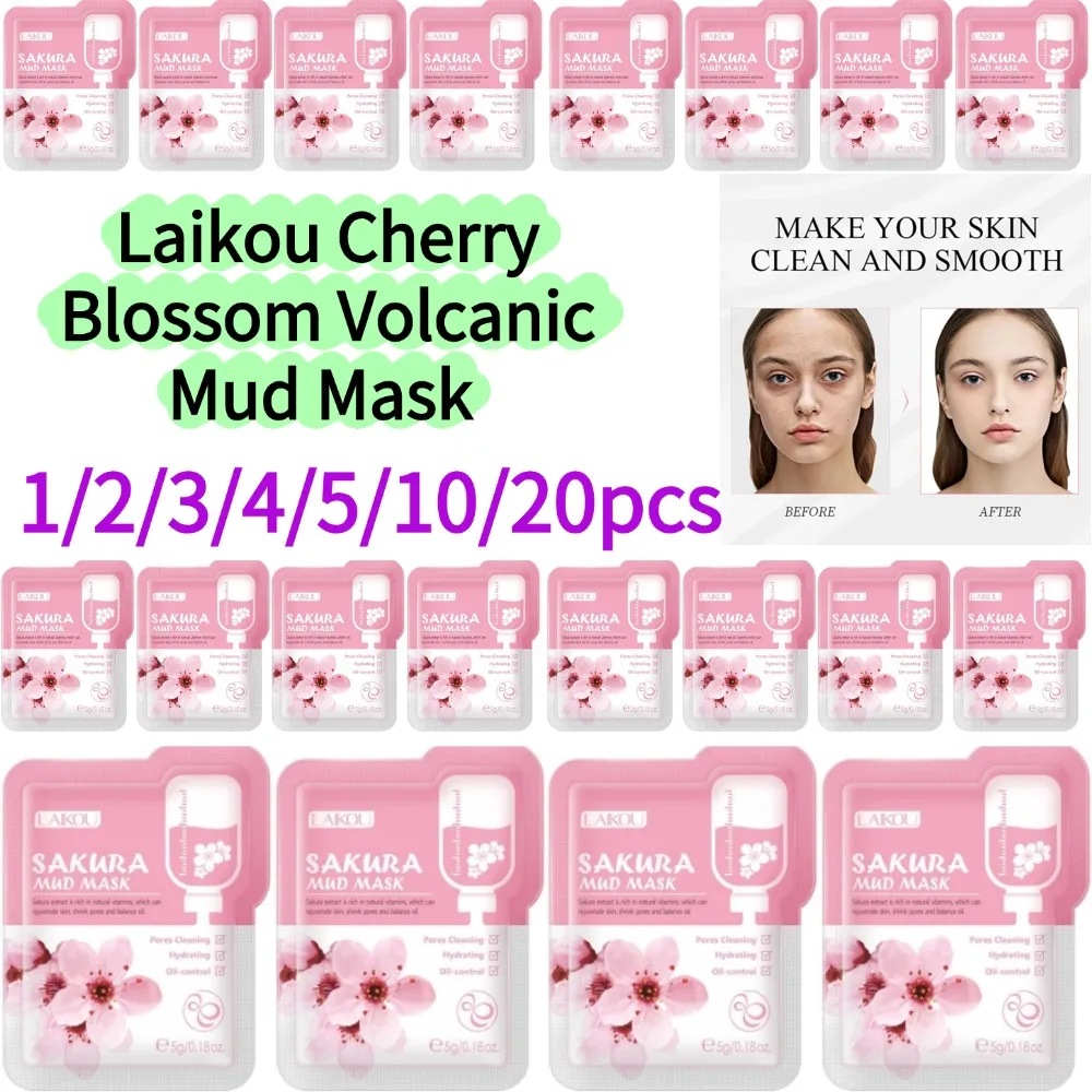 1/2/3/4/5/10/20pcs Laikou Portable Sakura Clay Mask Deep Cleansing Volcanic Mud Mask with Hydrating Glycerin Daily Skincare