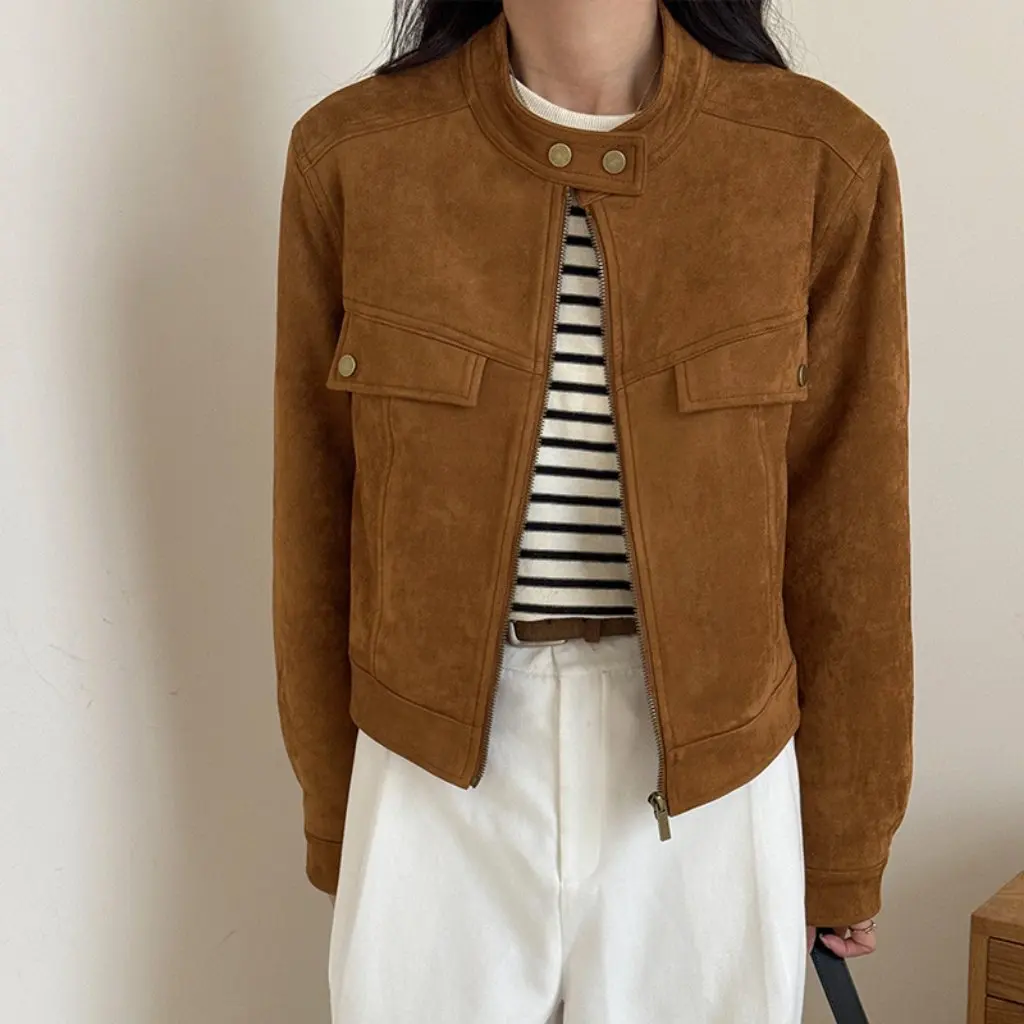 

Женская маленькая замшевая куртка в американском стиле Ben Chu, свободный короткий пуховик на осень и зиму 24