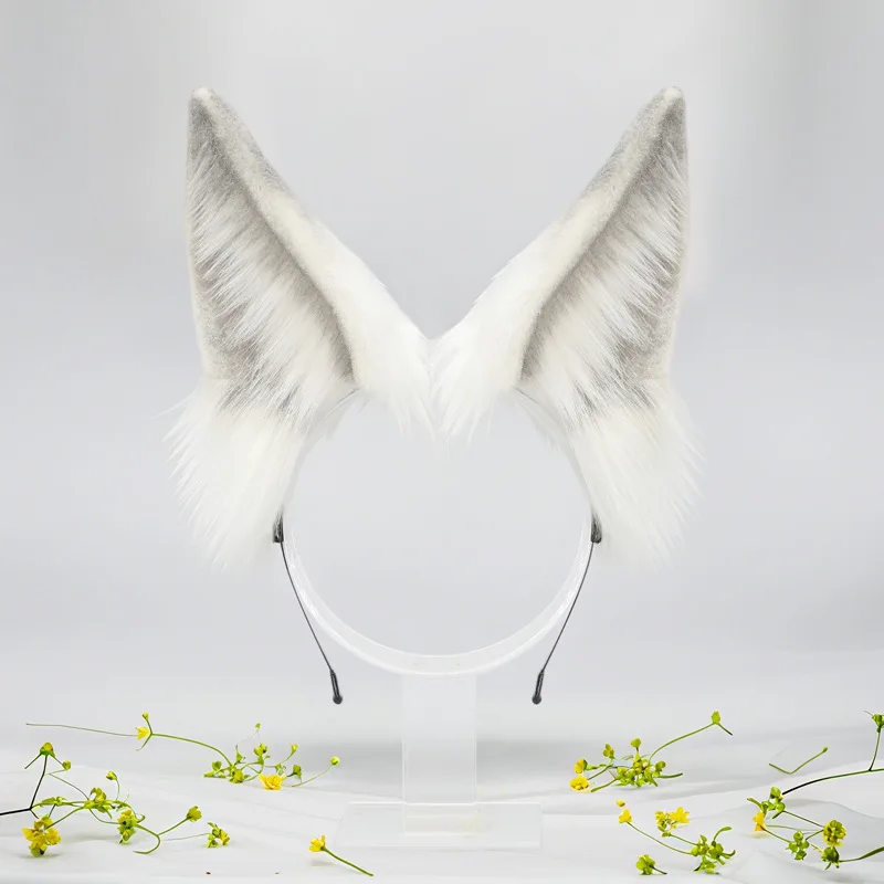 Handmade White Fluffy Arctic Fox Ear Headband Fursuit Cosplay Costume Accessory Anime Exhibition Prop view 3
