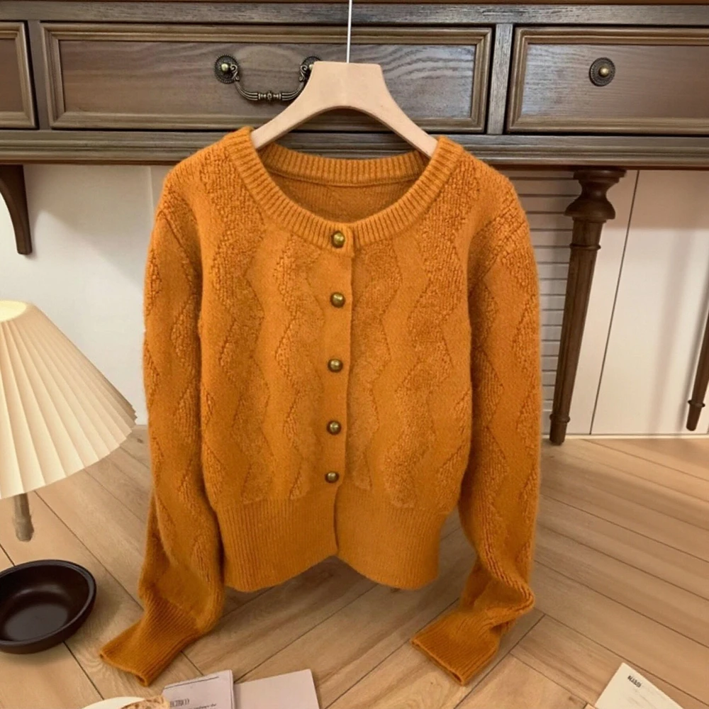 

Women's Cardigans Autumn Winter Elegant Fashion 2025 Classic Buttoned Plain Long Sleeve Round Neck Open Front Cardigans