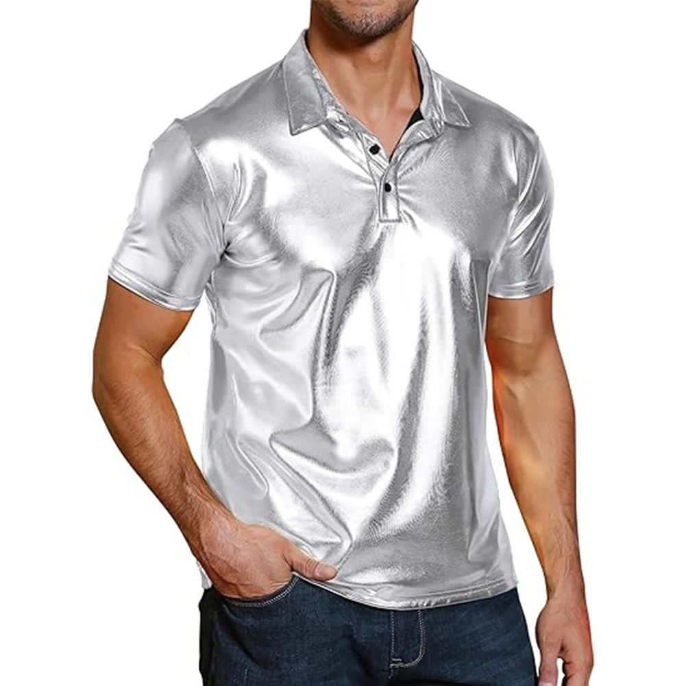 Bronzing Shirt T Shirt Top Casual Lapel Mens Regular Short Sleeve Solid Color Vacation Daily Holiday Fashion New