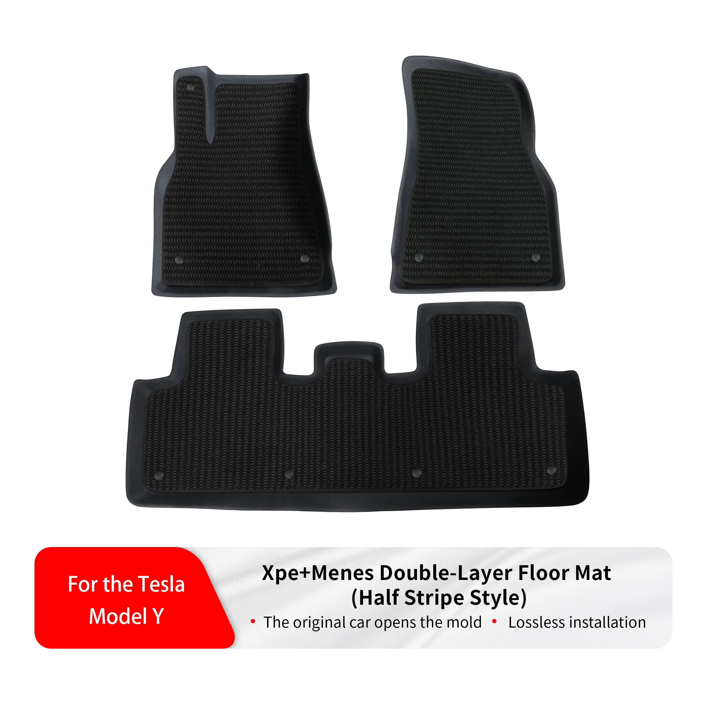 For Tesla Model Y – XPE Floor Mats with Removable Menis Topper, Dual-Layer, Waterproof & Easy to Maintain