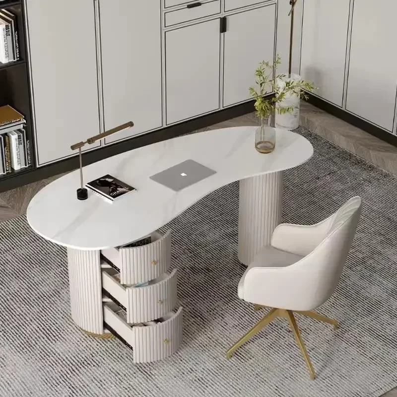 A Light luxury rock slab irregular office computer desk designer desk, beauty salon, medical consultation reception