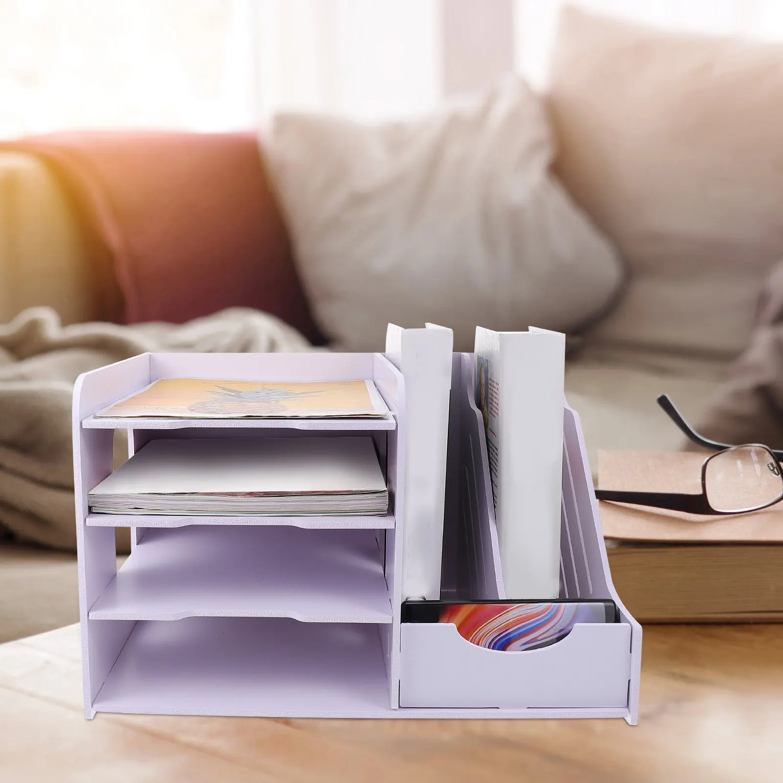1Pcs Multi-Layer File Storage Rack Tabletop Book Rack Premium PVC Wood Plastic Board Non-Deformable Office Home Study Organizer
