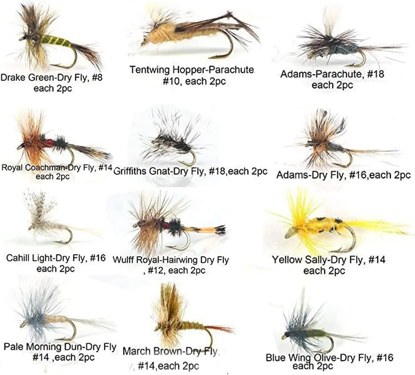 16/24pcs Fly Fishing Flies Dry/Wet Flies 12 Type 8 Patterns Bead Head Combo Nymph Trout Fishing Lures Artificial Bait