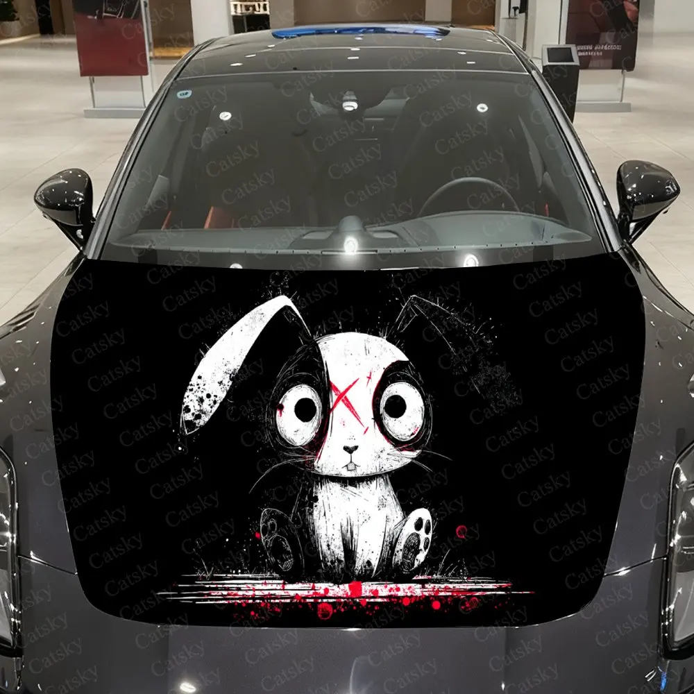 Gothic Dark Patch Bunny Car Vinyl Wrap, PVC Waterproof Car Hood Sticker, Self-Adhesive Scratch-Resistant Stickers