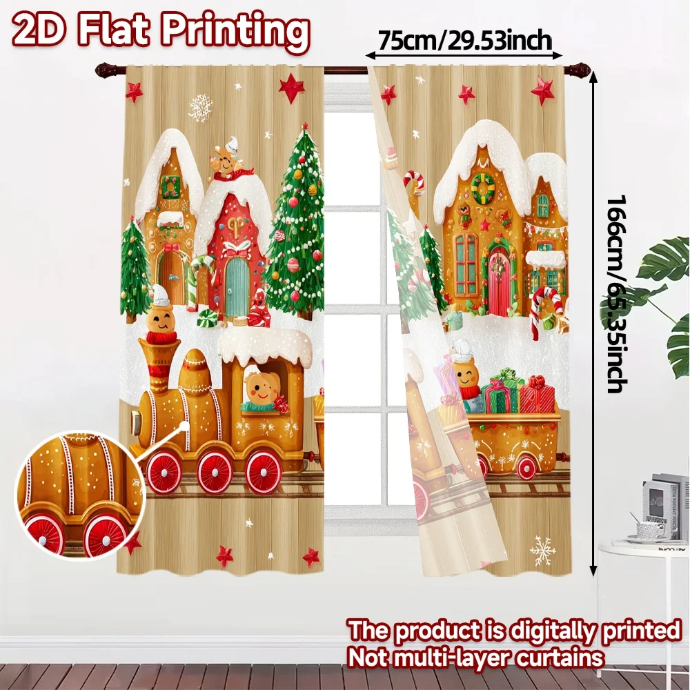 2D Flat Printing,JIT 2pcs, Curtains (Without Rod) Gingerbread Express Popular Fashionable Curtains Fabric Curtains Decorations