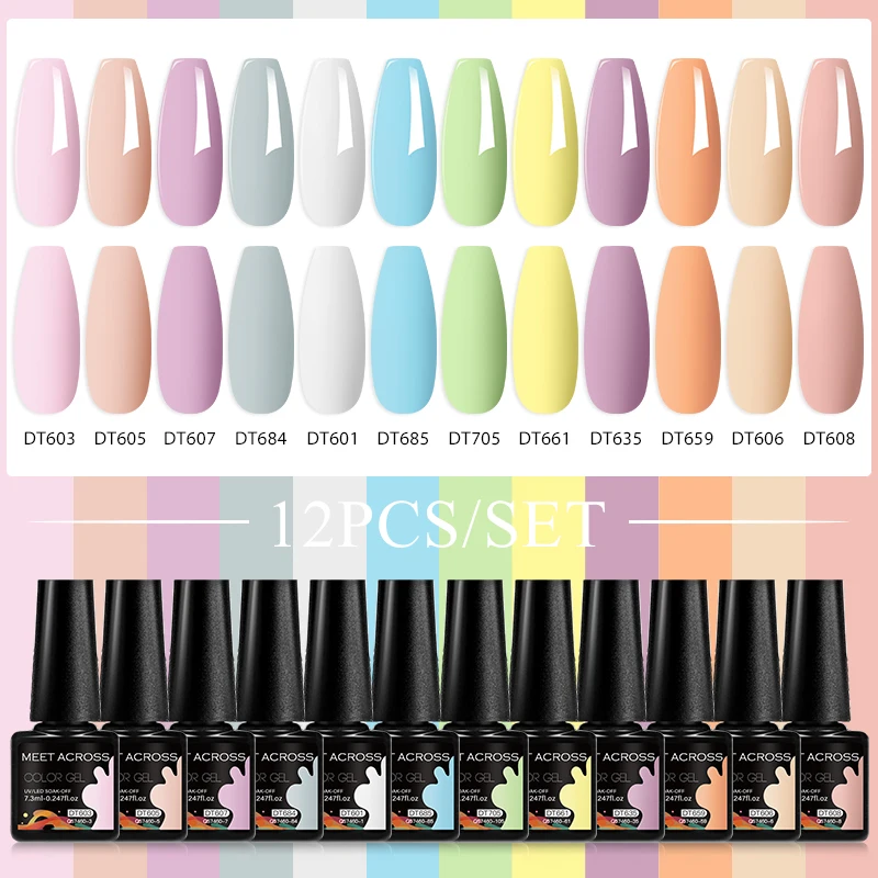 

MEET ACROSS 12pcs/set 7.3ml Macaron Color Gel Nail Polish Set Nail Art All For Manicure Semi-Permanent Varnish Hybrid Gel Polish