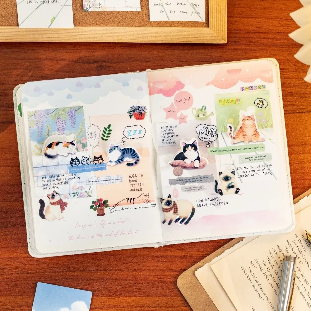 90 Sheets/Pack Cute Cartoon Cat Sticky Notes Daily Series Standable Memo Pad Illustration To Do List Notepad Message Notes
