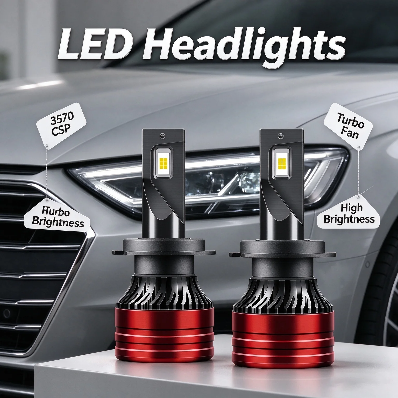 2PCS H7 LED Headlight Bulbs Canbus LED H7 Light Bulbs 3570 CSP Turbo Fan Auto Light Bulbs With Internal Drive