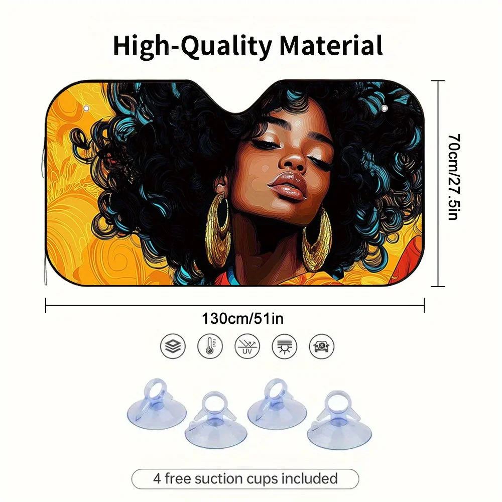 1pc 2D Flat Colorful African Style Design Car Sunshade – Stylish & Efficient, Includes 4 Suction Cups, Foldable For Convenience,