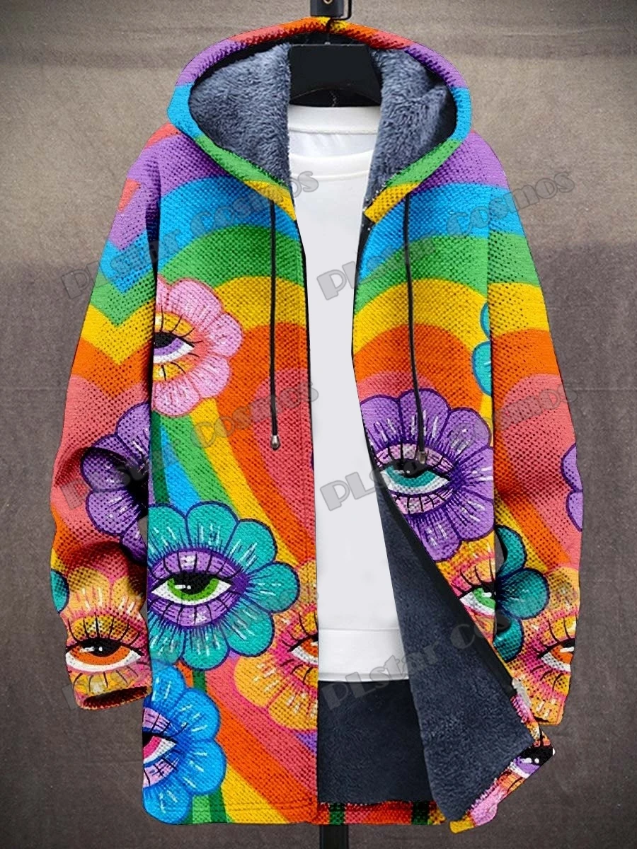 

Hippie Colorful & Vintage Skull Pattern 3D Printed Men's Fashion Plush Thick Hooded Coat Winter Casual Warm zipper jacket CM22