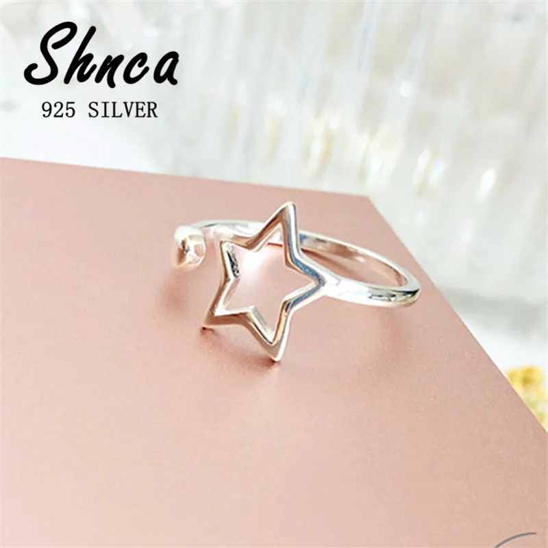 New 925 Sterling Silver Pentagram Hollow Stars Open Rings For Women Girl Sterling-Silver-Jewelry XR338