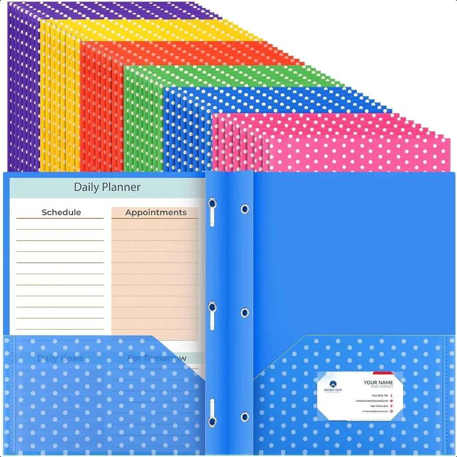 

48 Pcs Plastic Folders with Pockets PP Pocket Folders with 2 Pockets and 3 Prongs Fastener Clips for Office Home Bright ColorsP