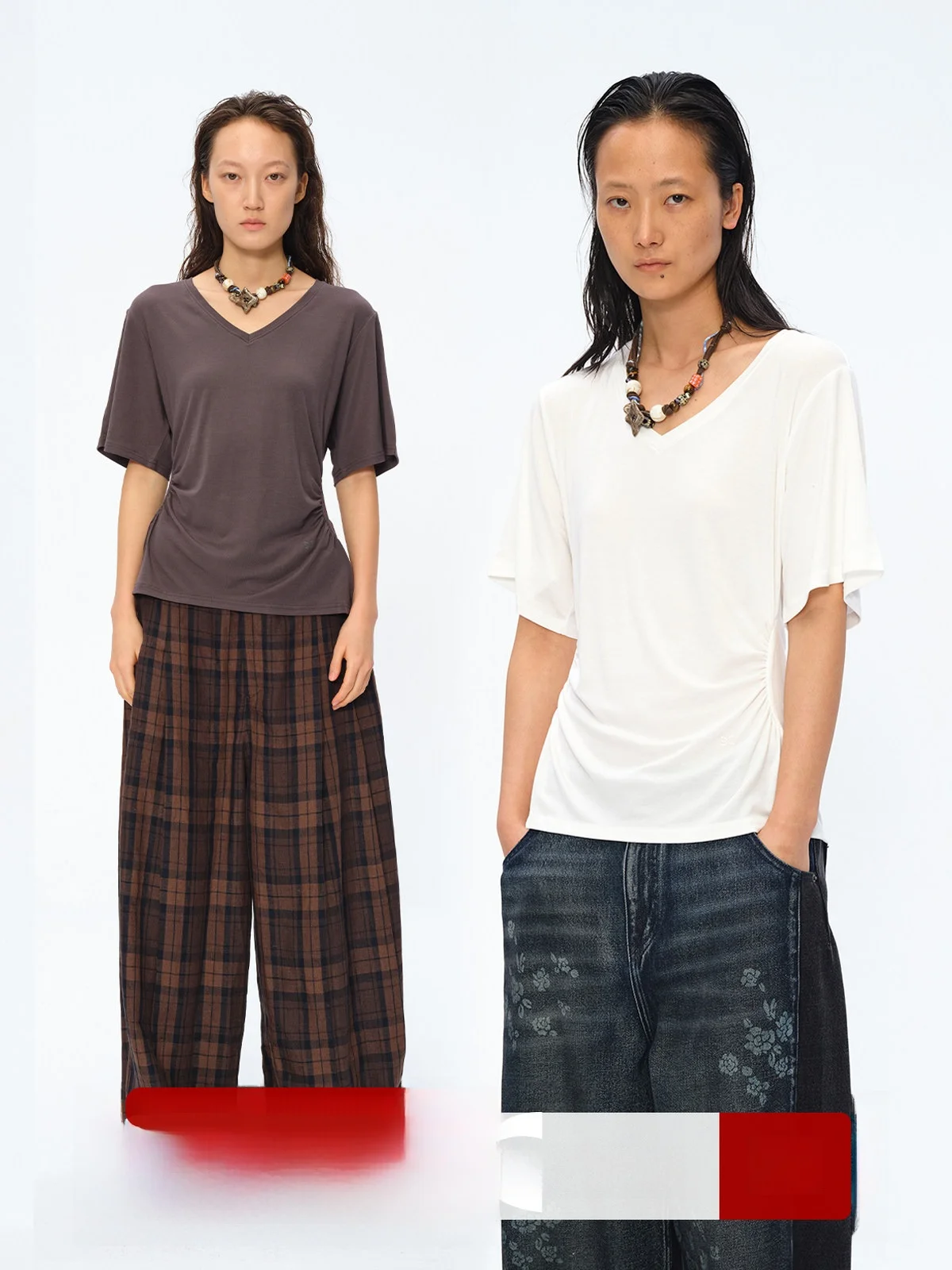 

Slimming ort Sve T-irt V-Ne Ba Gathered Square Circle Design Commute Sle Pure Color Straight Cut Modal Fiber