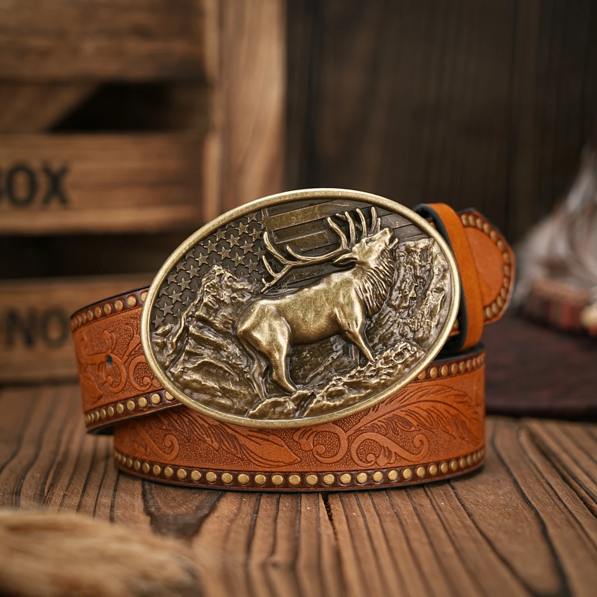Herren - Damen - Western-Denim - PU-Leder - Gürtel - Vintage-Jeans mit geschnitzter Schnalle – Detail 1