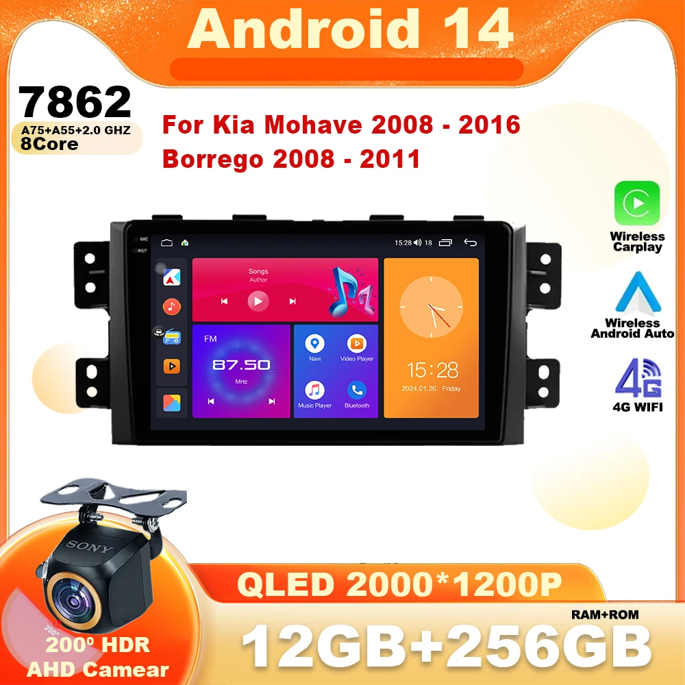 

For Kia Mohave 2008 - 2016 Borrego 2008 - 2011 Android 14 Car Radio Multimedia Video Player Navigatio GPS WIFI Carplay Head Unit