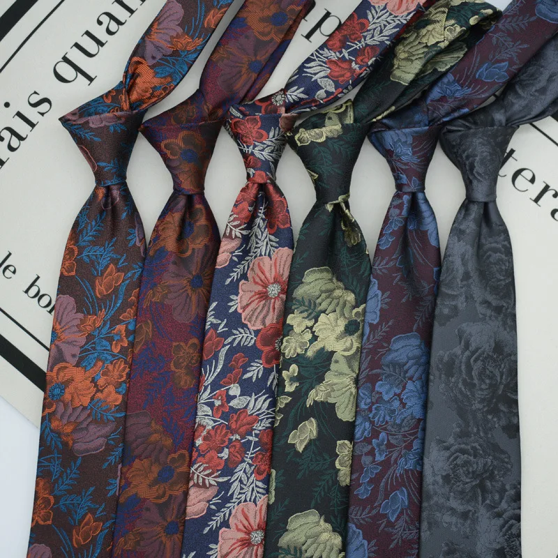 Men's Floral Jacquard Necktie Vintage Paisley Flower Woven Tie 8cm Classic Business Wedding Party Cravat