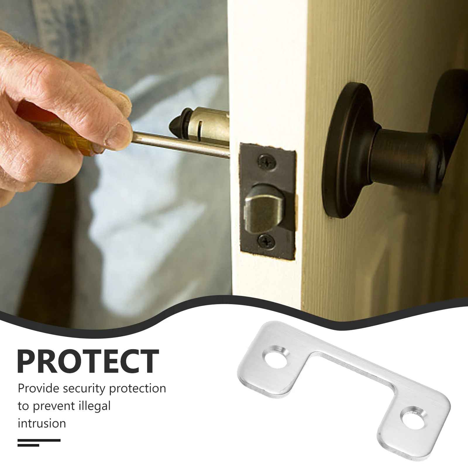 

Stainless Steel Door Lock Accessories Deadbolt Strike Plate Silver Latch Reinforcement Plates Door Knob Cover Various Locks