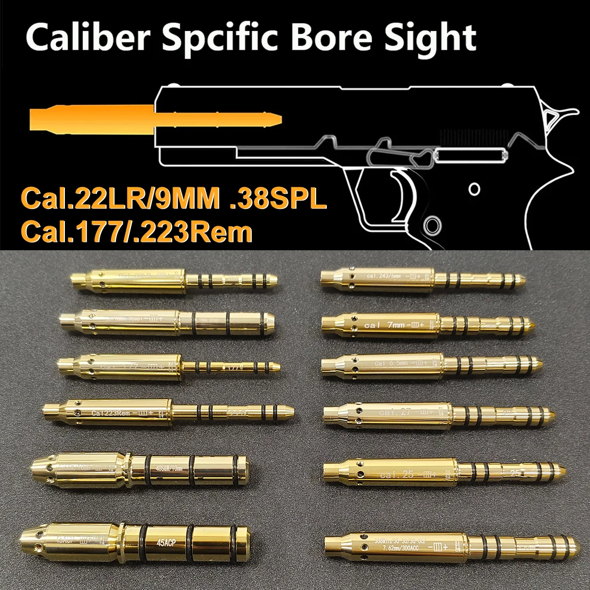 Cal.22LR/.223 Rem/9mm Laser Bore Sight Red Dot Laser 7.62mm/ 243/6mm/7mm/6.5mm/25/27mm Collimator Laser Boresighter Train Zero