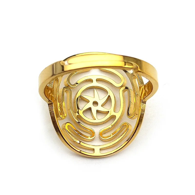 Hekate Wheel Stainless Steel Finger Rings Gold Color Strophalos Hecate Magic Symbol Logo Ring Charm PIN Amulet Jewelry Gift