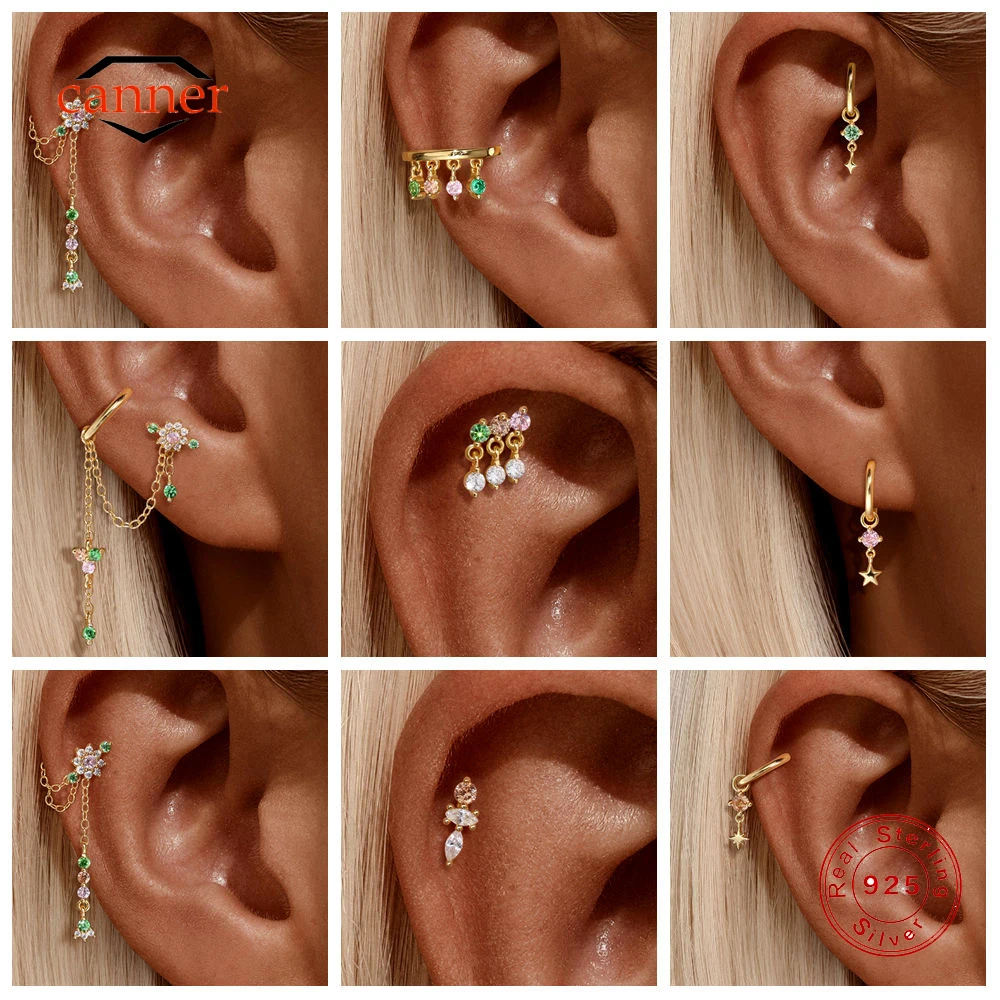 

CANNER стерлингового серебра 925 пробы, цветной циркон, восьмиконечная цепочка для пирсинга со звездой, подвеска для женщин, серьги для пирсинга с кисточками и цветком