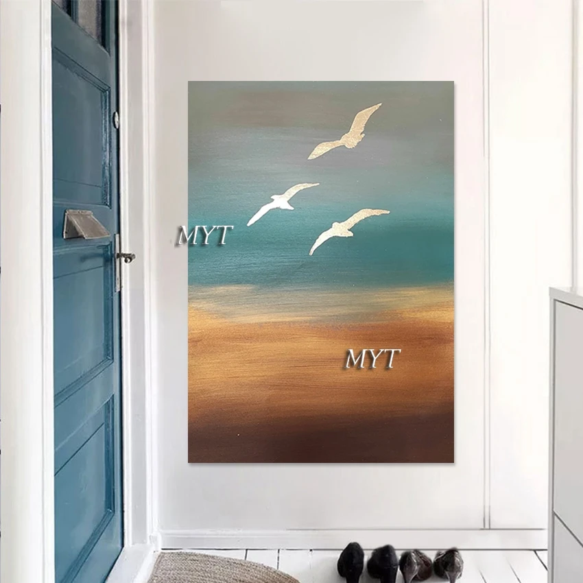 Gold Foil Sea Gull Acrylic Abstract Painting Design Concise Style Decorative Items For Home Canvas Art Wholesale Wall Pictures