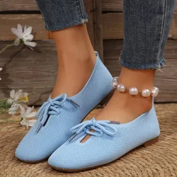 2024 Autumn Mesh Breathable Women's Flat Shoes Solid Simple Ballet Flats Female Casual Lace-up Outdoor Walking Shoes for Women