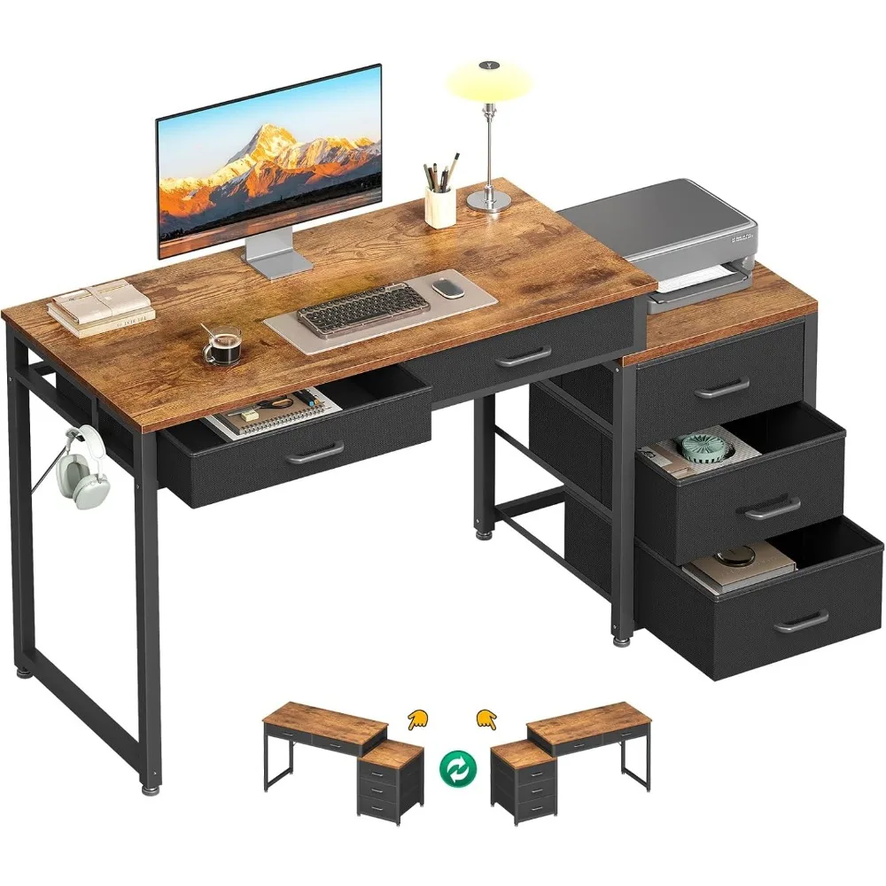 

Premium Computer Desk with 5 Drawers, 53 Inch Office Desk with Printer Shelf, Reversible Work Desk for Home Office, Writing Tabl