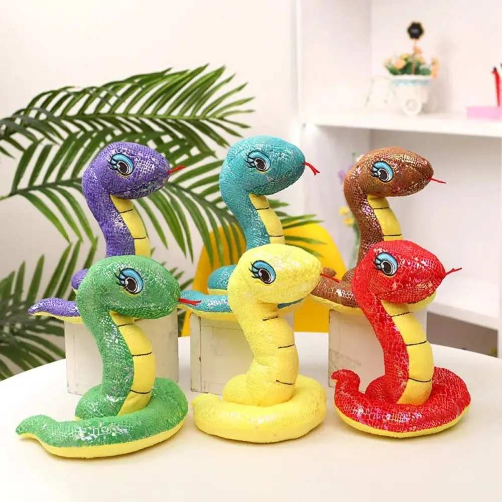 

Sequin Fabric Year Of The Snake Plush Toys Simulated Chinese Snake Year Mascot Doll Soft Stuffed Sequined Snake doll Xmas Gifts