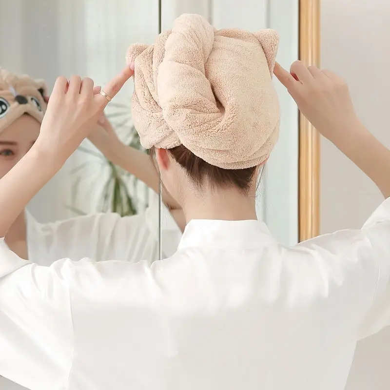 Dry Hair Towel Household Double-layers Waterproof Thick Women's Oilproof Shampoo Bathing Hat Wash Make-up Head Cover Hair Bonnet view 5
