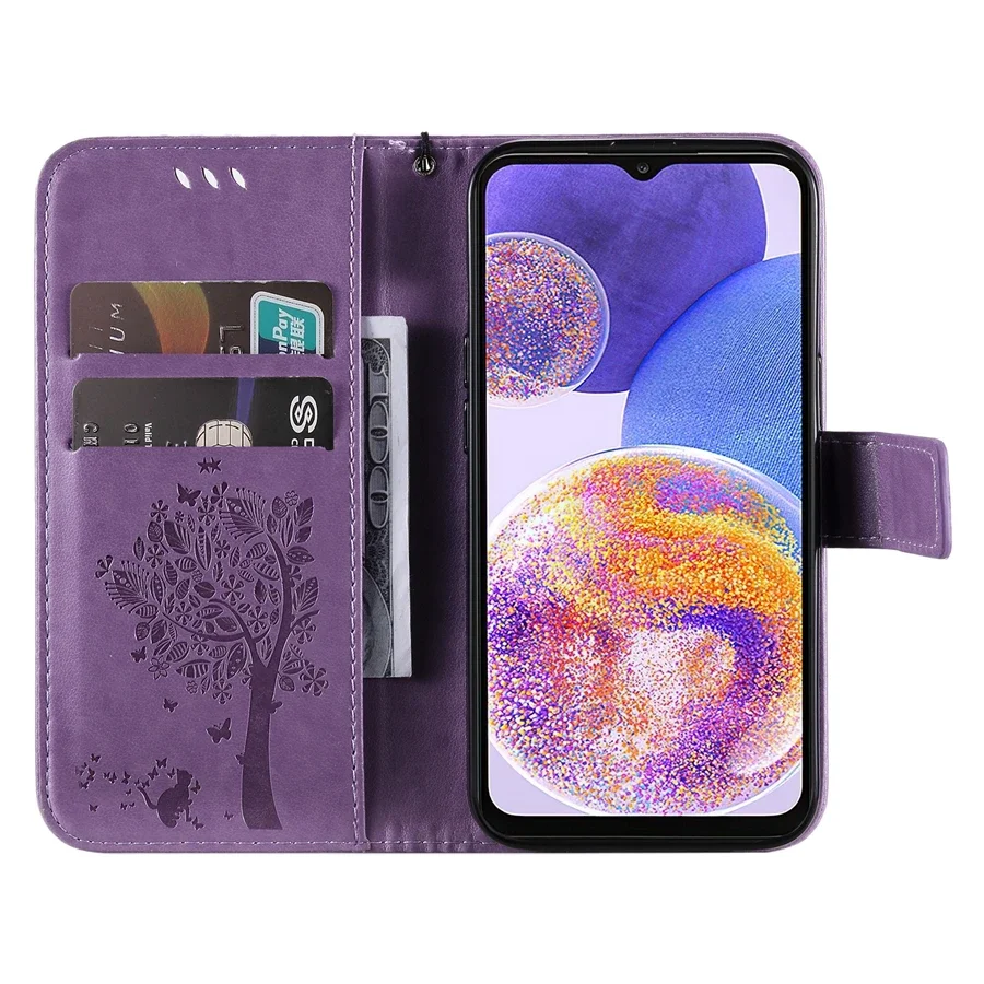 Wallet Tree Embossing Flip Leather Case For Samsung Galaxy A13 A14 A15 A34 A51 A52 A53 A54 S24 Ultra S23 Plus S22 S21 S20 FE