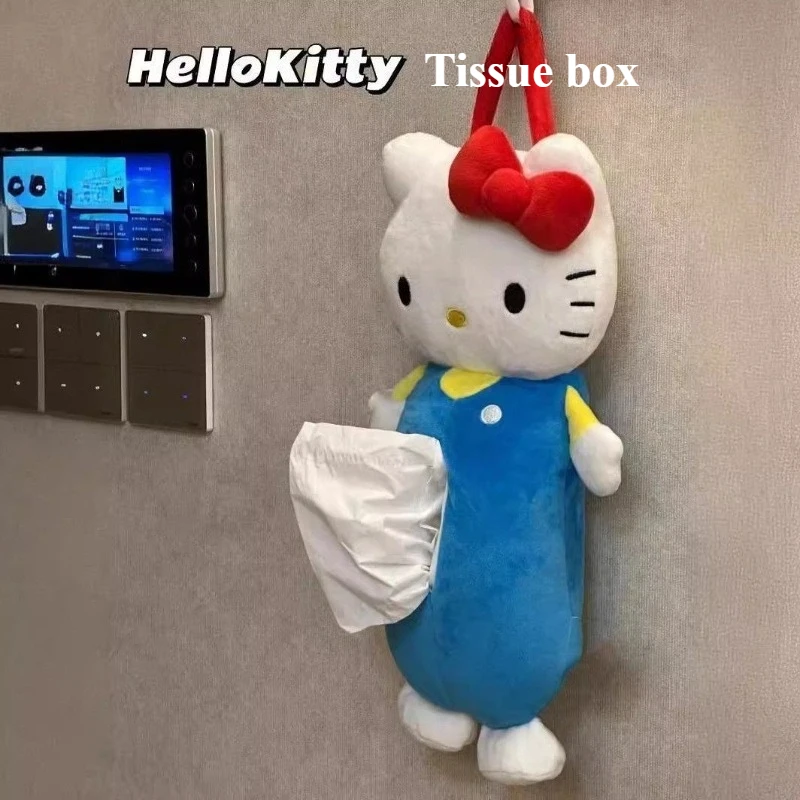 Caja de pañuelos con diseño de personaje de anime Hello Kitty, soporte de peluche colgante kawaii, decoración para el hogar, el coche o el escritorio, regalo