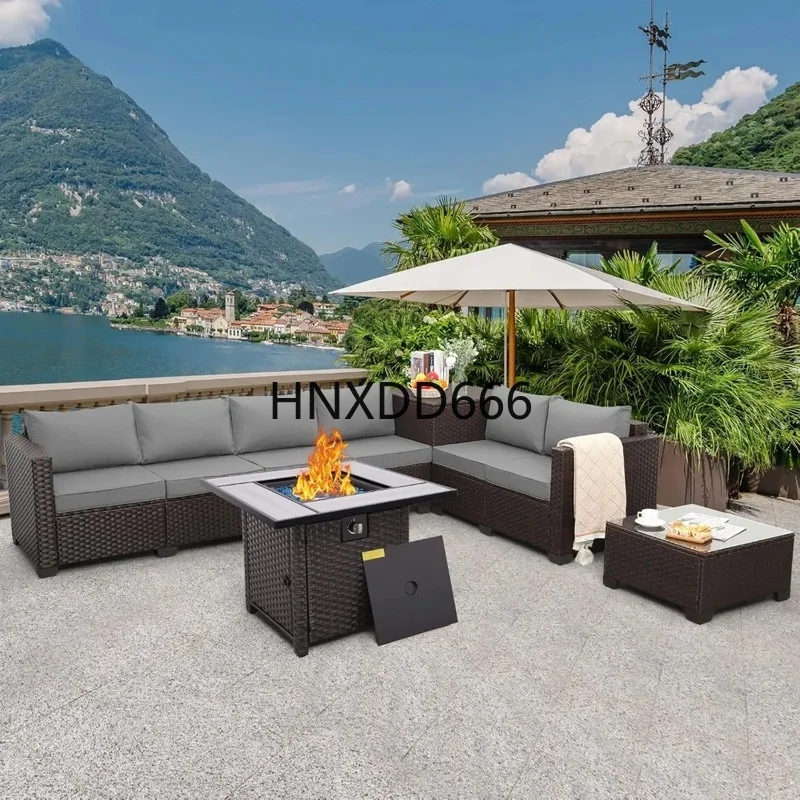 7-Piece Outdoor Patio Furniture Set - Brown Rattan Sectional Sofa Loveseat Conversation Set with Storage Bin