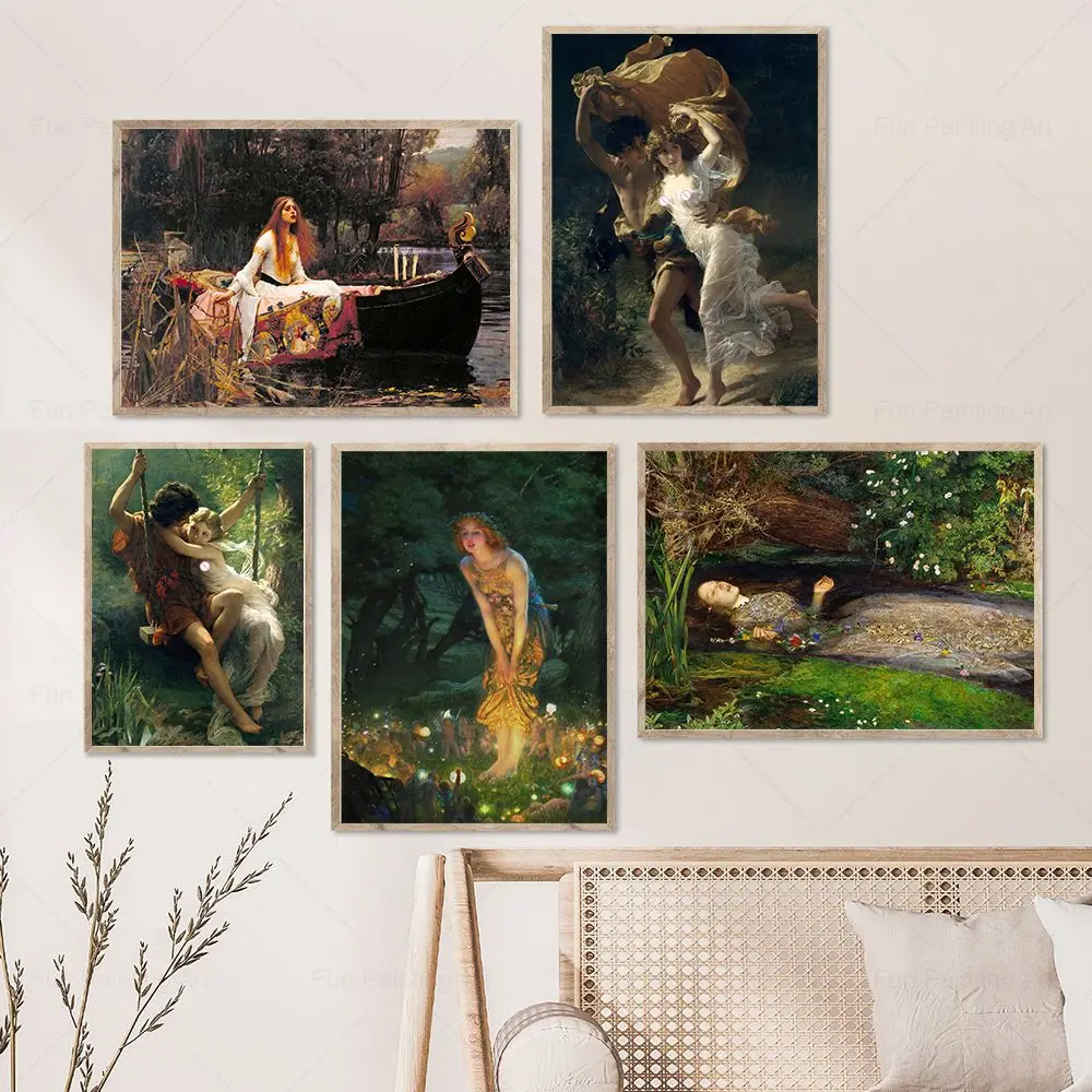 Pre-Raphaelite British Art Set Gallery Wall Art Print Vintage Woman Portrait Ophelia Famous Oil Painting Home Room Decor Poster