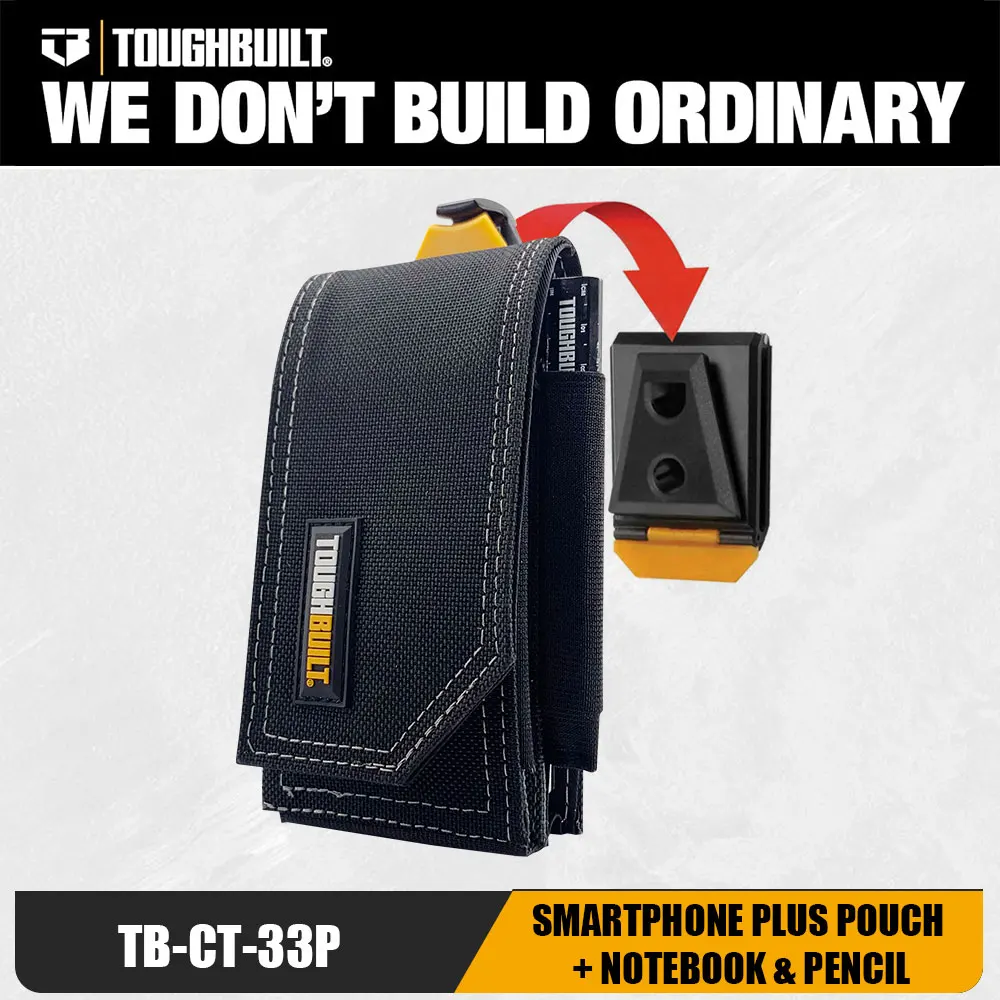 TOUGHBUILT TB-CT-33P Smartphone Plus Pouch ClipTech Heavy Duty with Notebook Pencil for Carpenter Technician